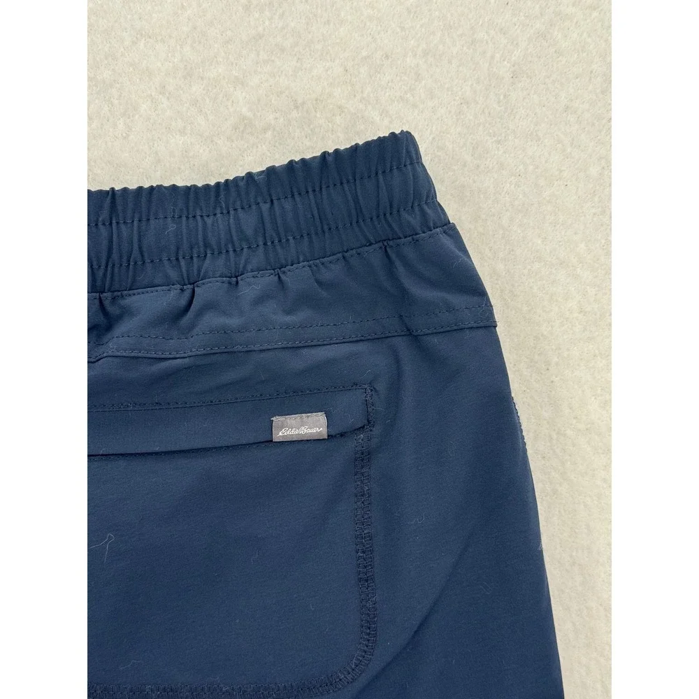 Eddie Bauer Fleece Lined Cargo Joggers Navy Blue Womens 10 Hiking Pants Plaid